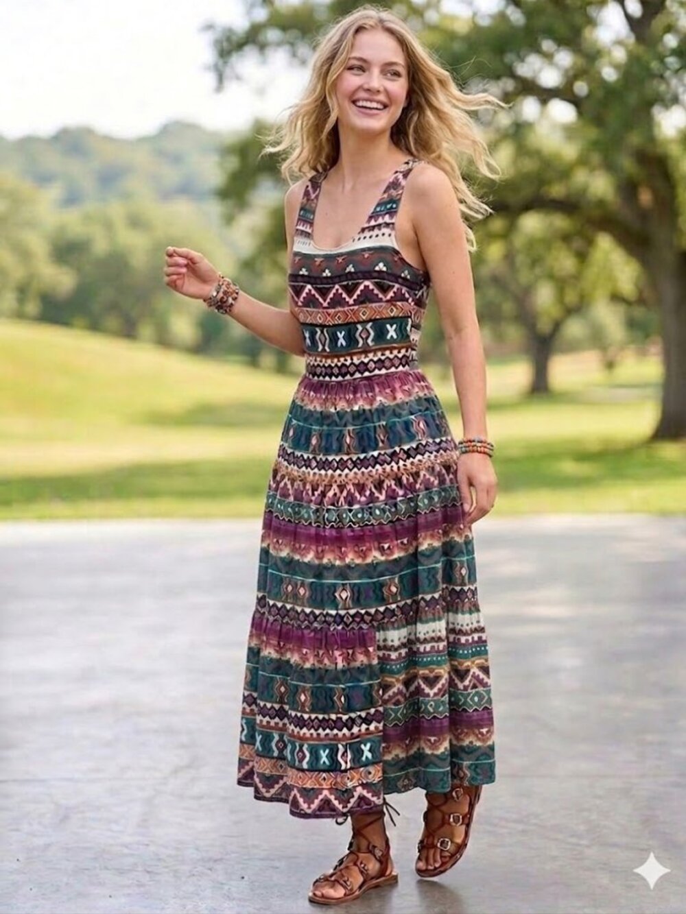 Vintage 90s Aztec Geo Print Cotton Dress Small Kathie Lee Plaza South - Picture 2 of 15